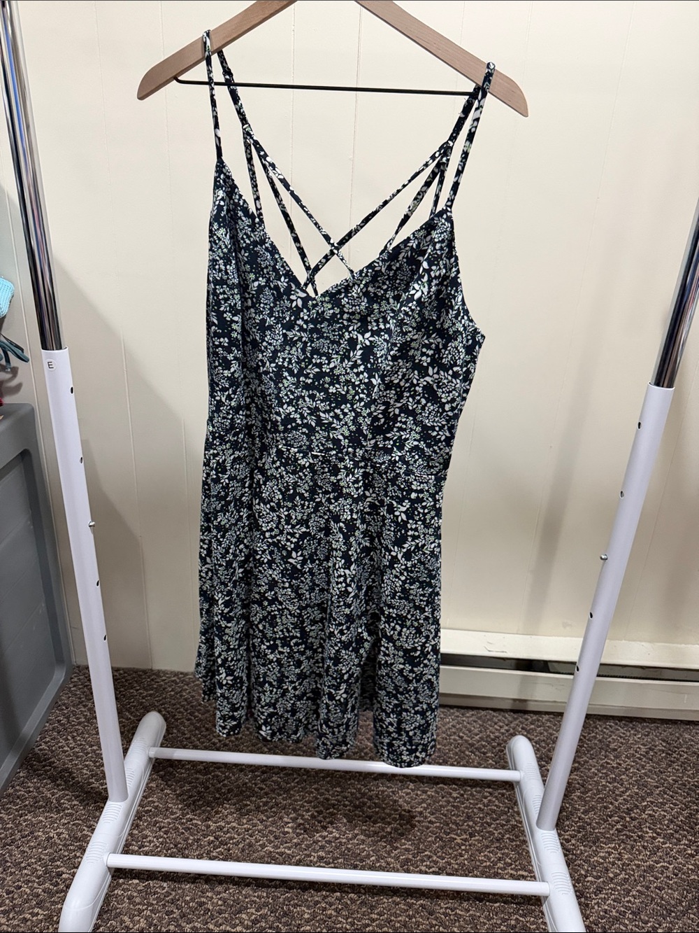nine britton Floral Strappy Slip Dress with Crisscross Back